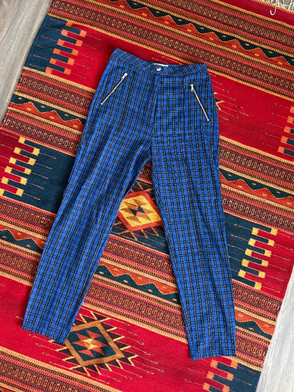 Tiger Mist Blue Plaid High Waisted Pants